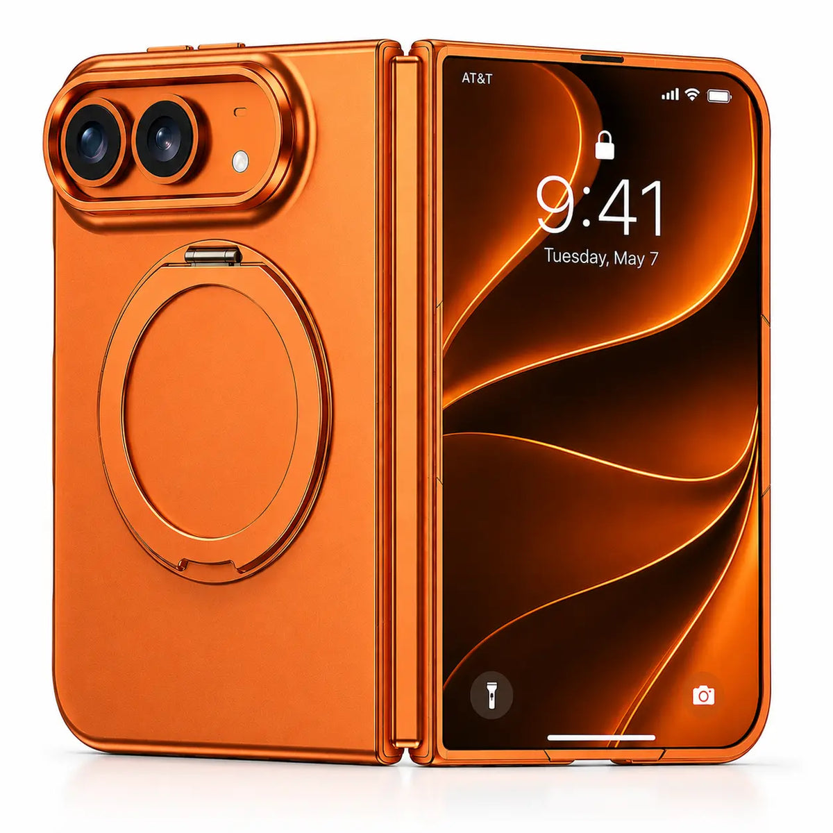 Orange magnetic folding phone case with a ring stand #color_Cosmic Orange