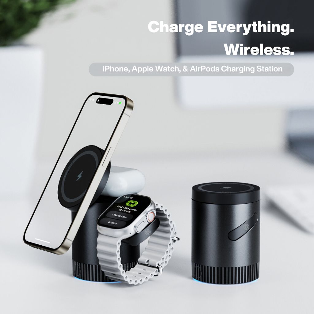 3 in 1 Magnetic Wireless Charger with Retractable and Foldable Functions for Apple iPhone 16 Pro Max, Apple Watch Ultra 2, and Apple AirPods Pro, Best Wireless Magnetic MagSafe Multi Device Apple Charger