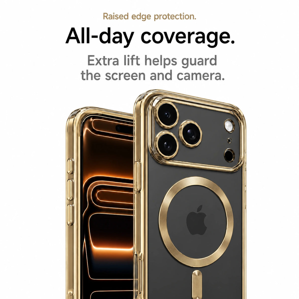 Champagne gold tinted phone case showing the front screen and raised rear camera surround #color_Champagne