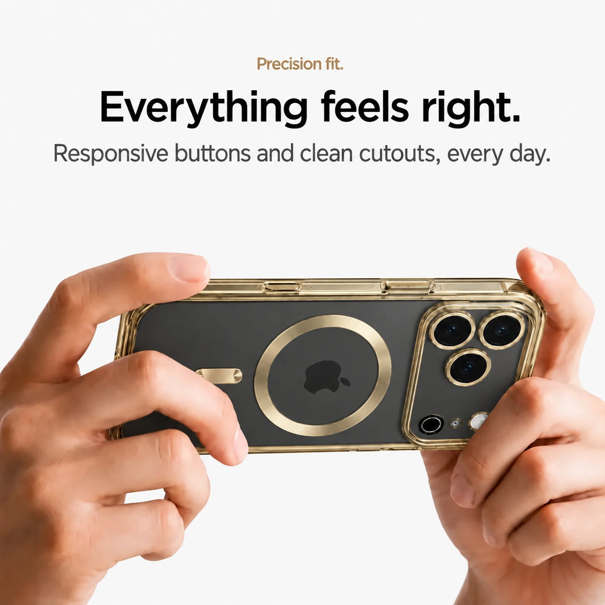 Champagne gold tinted magnetic phone case held horizontally in two hands #color_Champagne