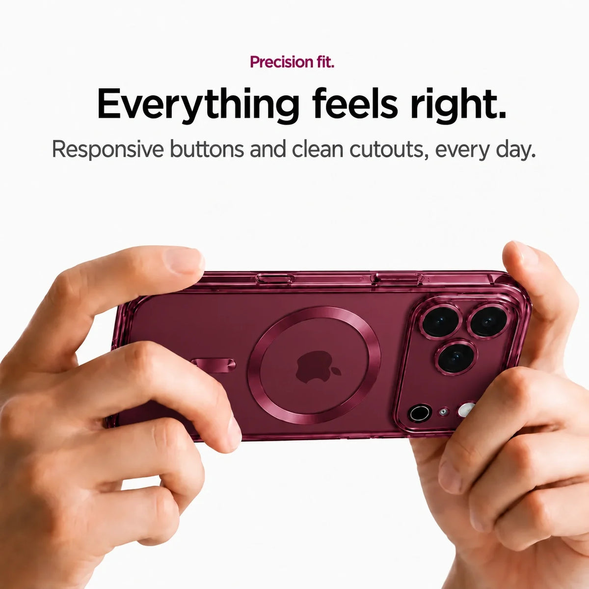 Burgundy clear magnetic phone case held horizontally with both hands #color_Burgundy