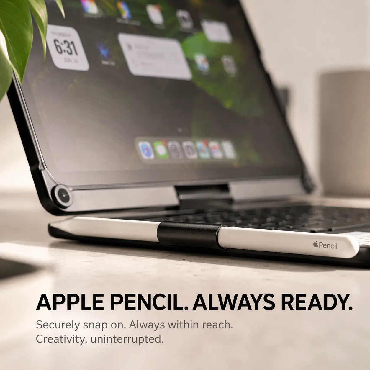 Midnight Black rotating tablet keyboard case with attached stylus #color_Midnight Black