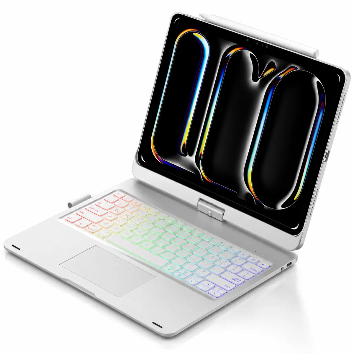 Titanium Silver rotating tablet keyboard case with illuminated keys #color_Titanium Silver