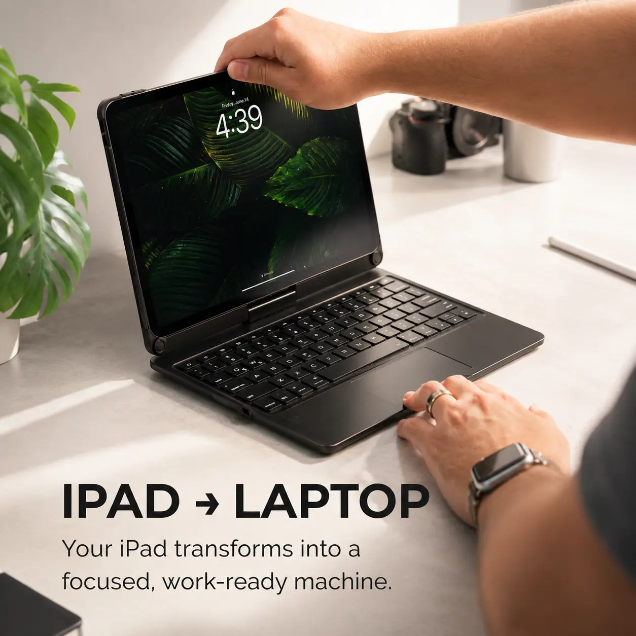 Midnight Black rotating tablet keyboard case transforming a tablet into a work station #color_Midnight Black