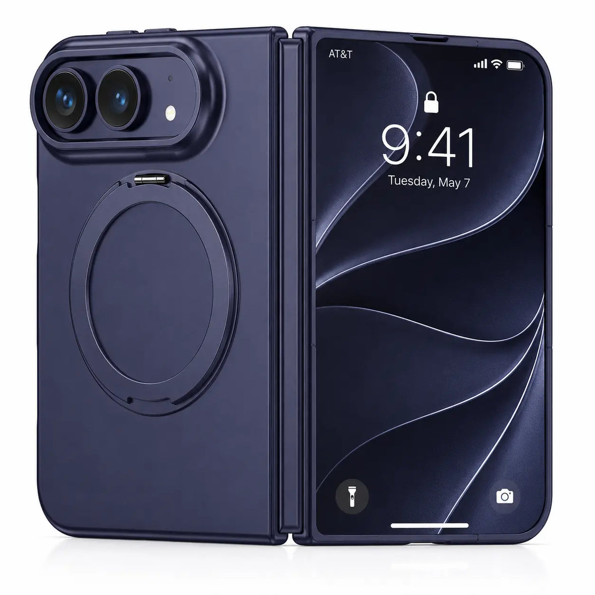 Blue magnetic folding phone case with an integrated ring stand #color_Deep Blue