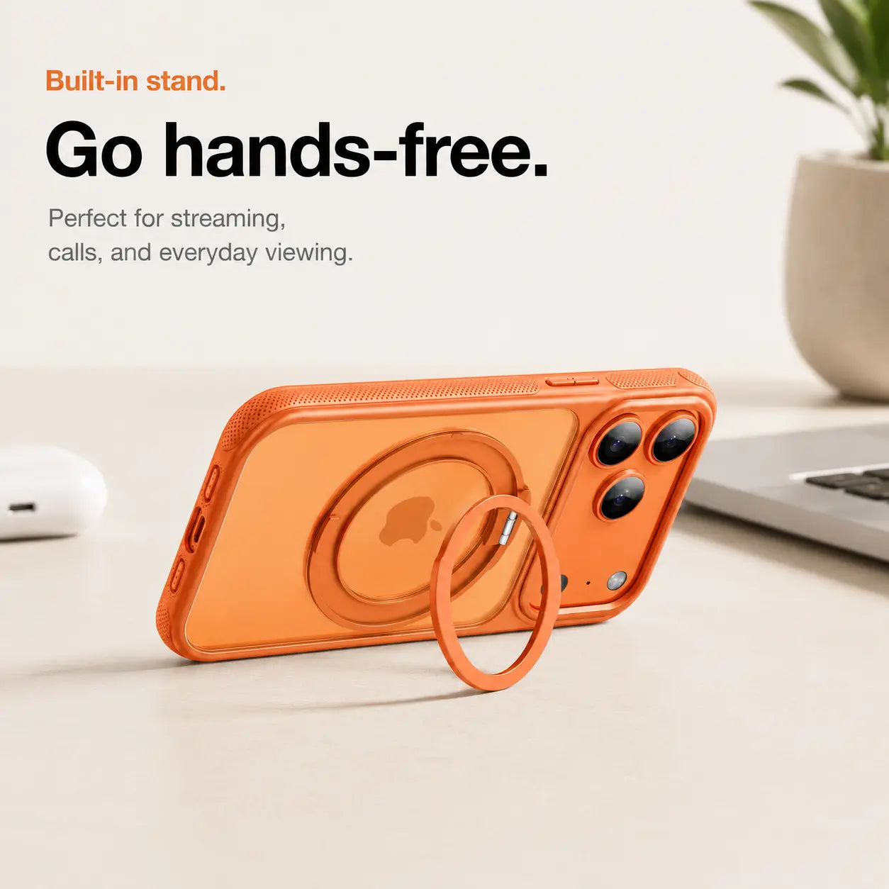 Protective iPhone case with integrated adjustable kickstand

