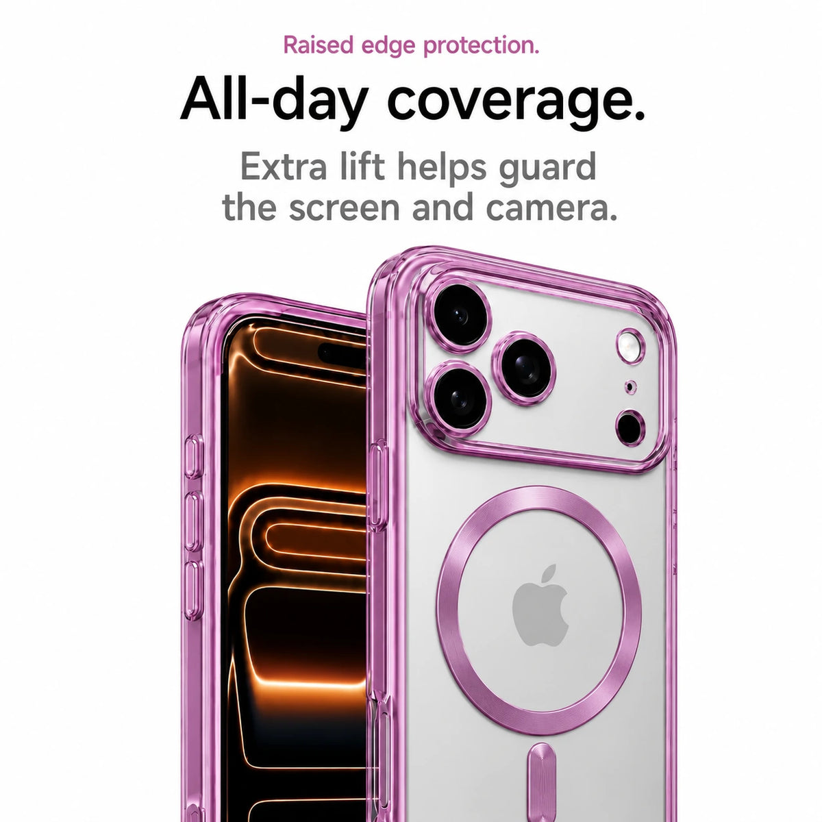 Pink tinted phone case showing the front screen and raised rear camera surround #color_Blush Pink