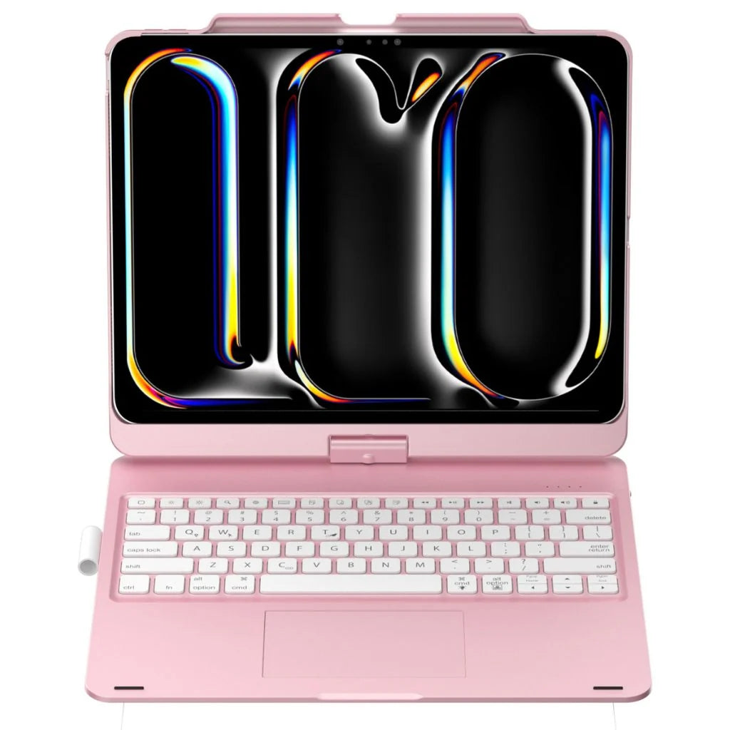 Rose Pink rotating tablet keyboard case shown from a product angle #color_Rose Pink