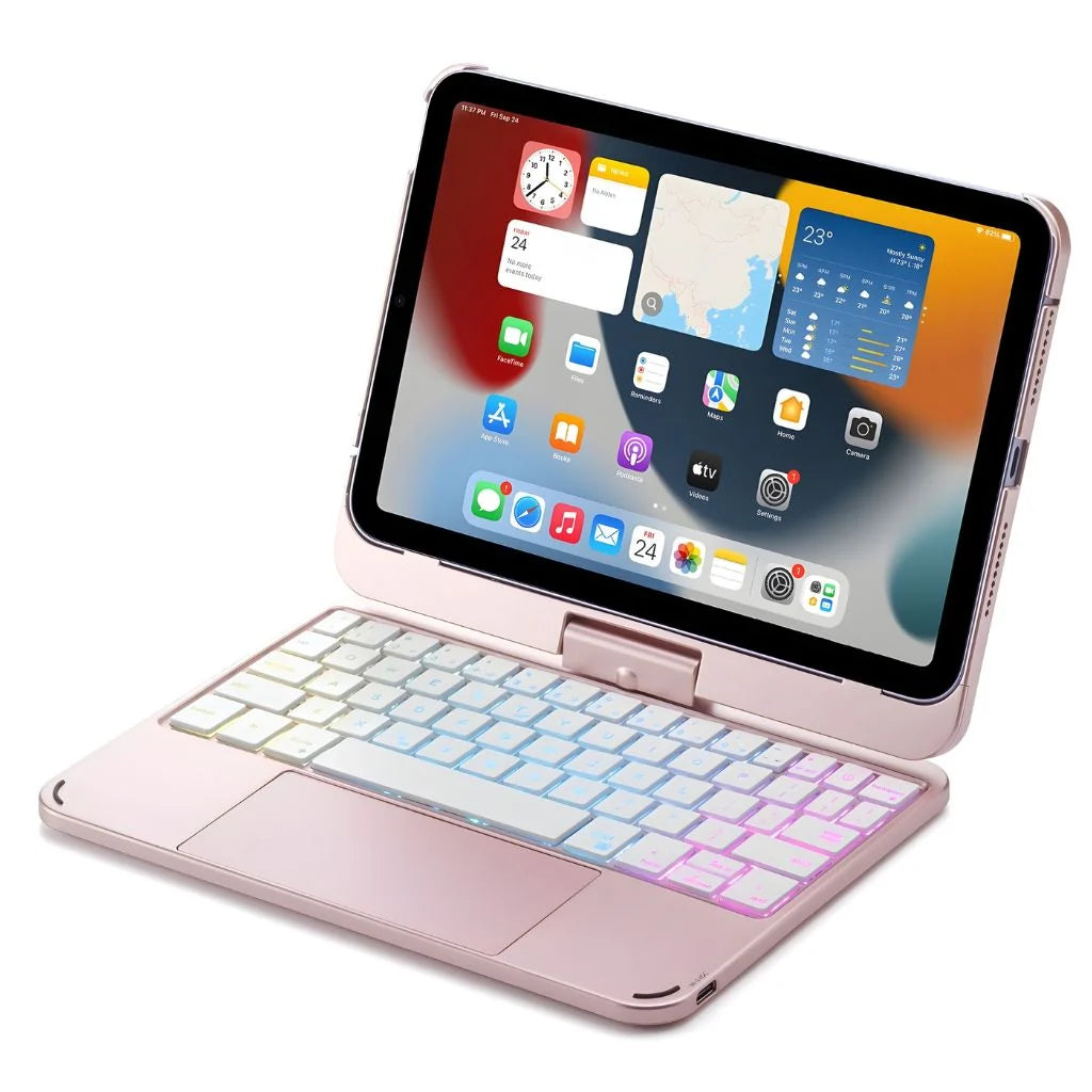 Rose Pink rotating tablet keyboard case with a model specific tablet #color_Rose Pink