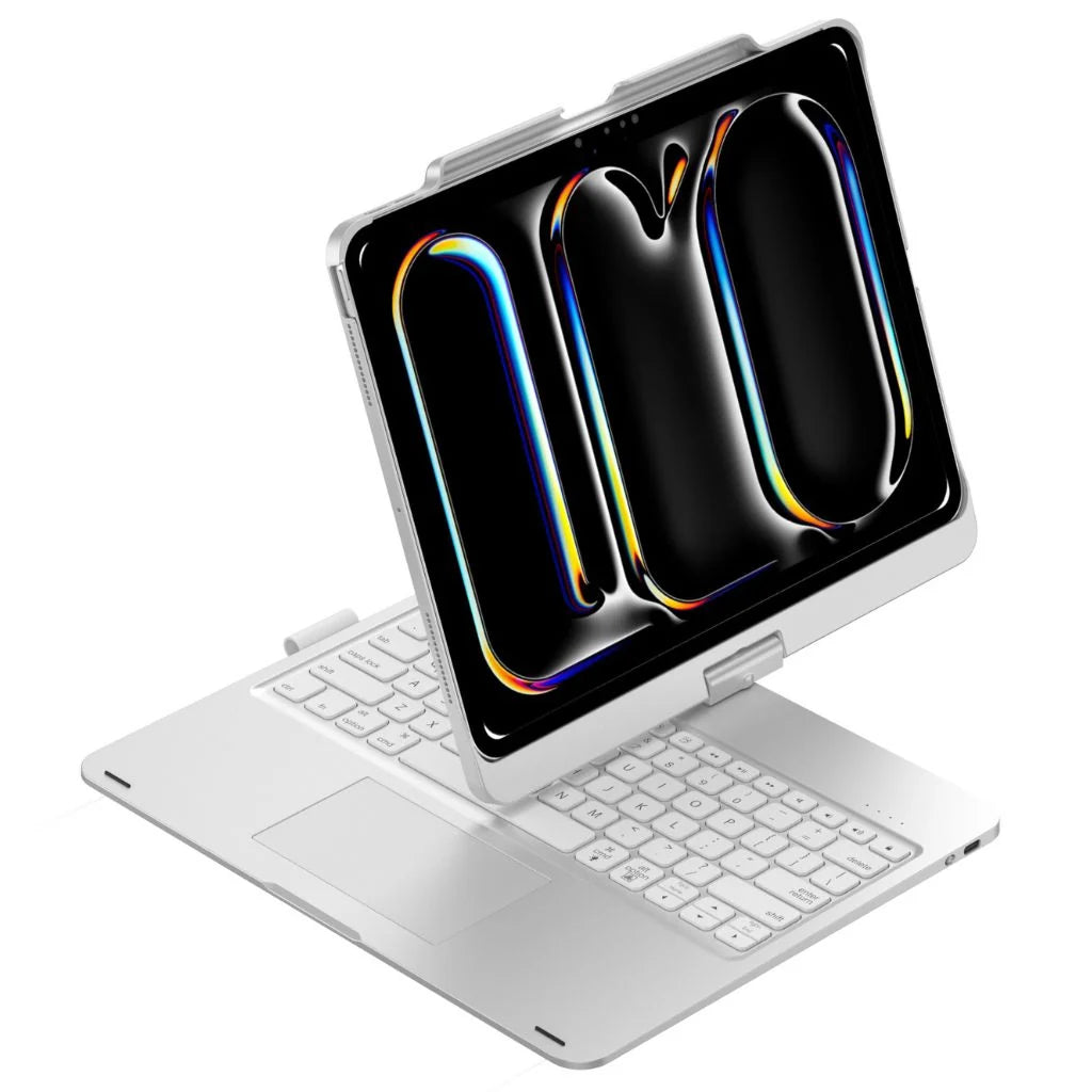 Titanium Silver rotating tablet keyboard case shown from a product angle #color_Titanium Silver