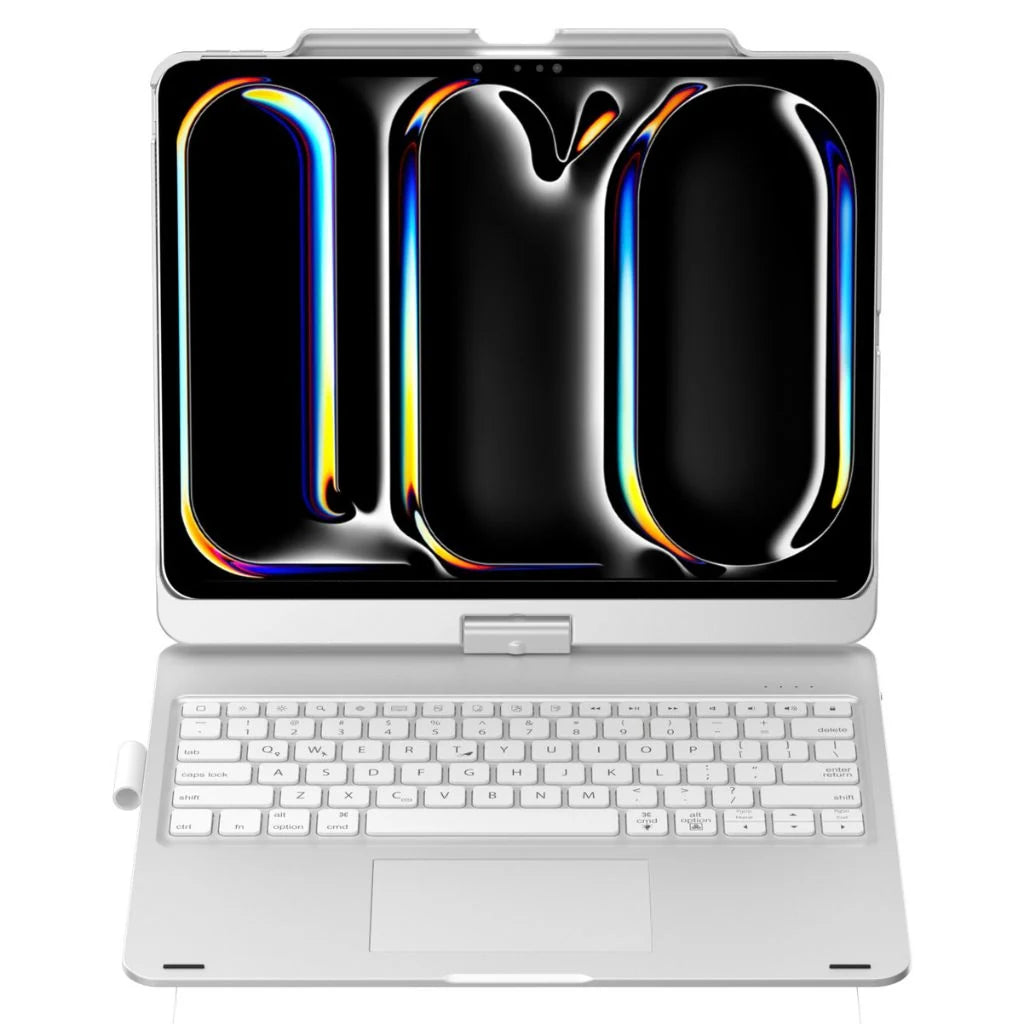 Titanium Silver rotating tablet keyboard case shown from a product angle #color_Titanium Silver