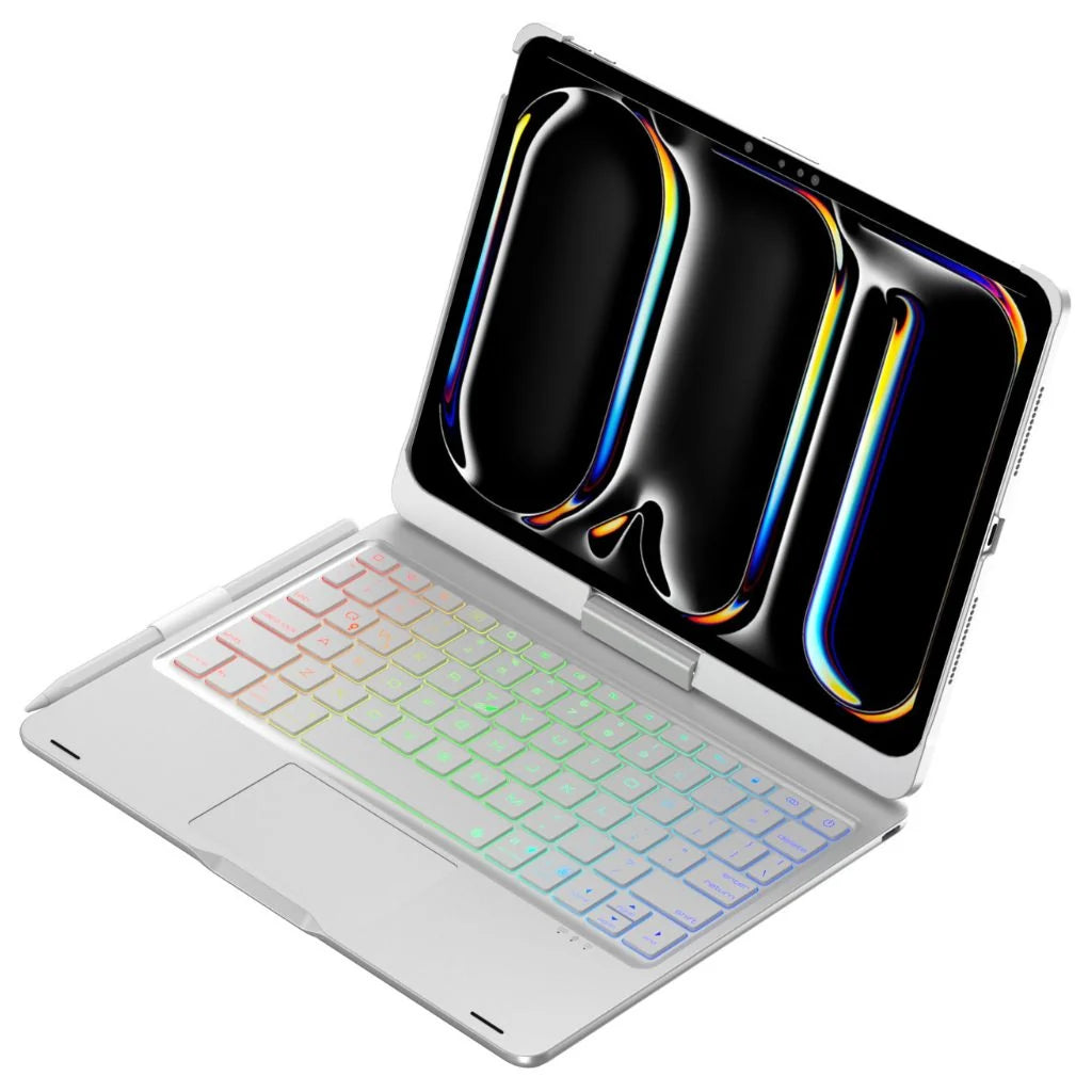 Titanium Silver rotating tablet keyboard case with a model specific tablet #color_Titanium Silver