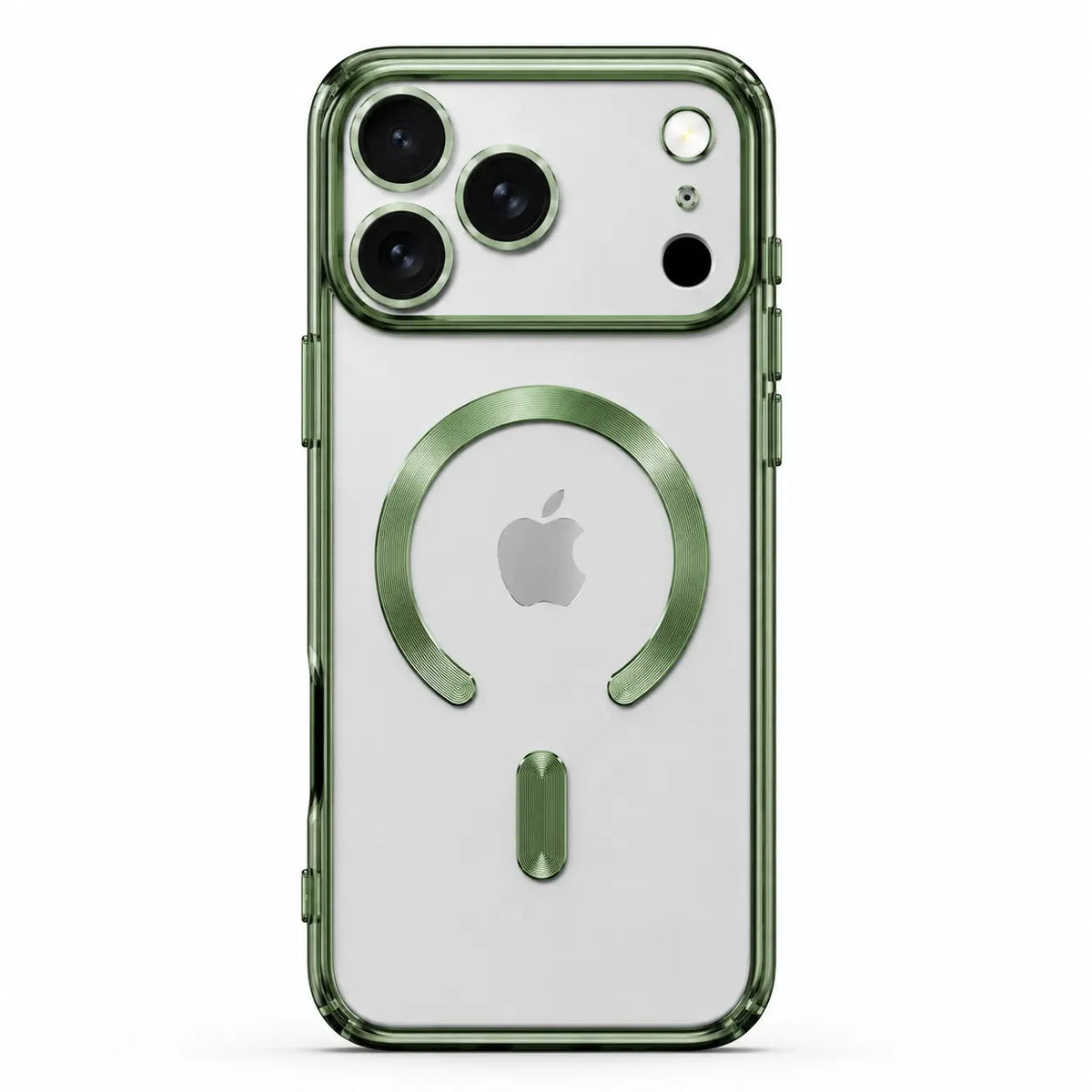 Sage green tinted magnetic phone case with wide camera openings, shown from the back on white #color_Sage Green
