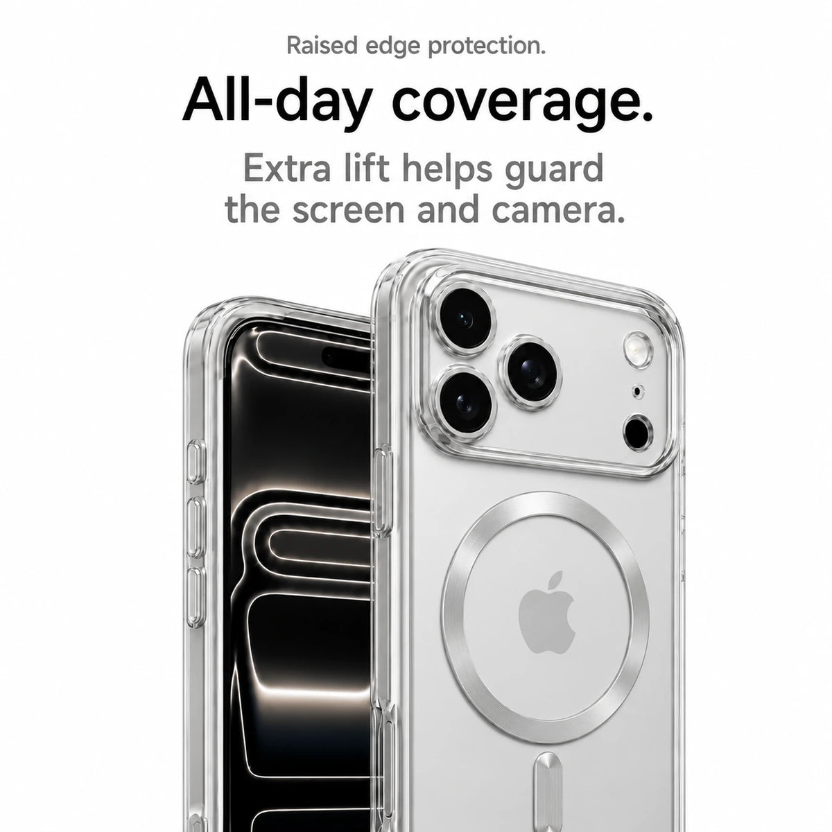 Silver tinted phone case showing the front screen and raised rear camera surround #color_Titanium Silver